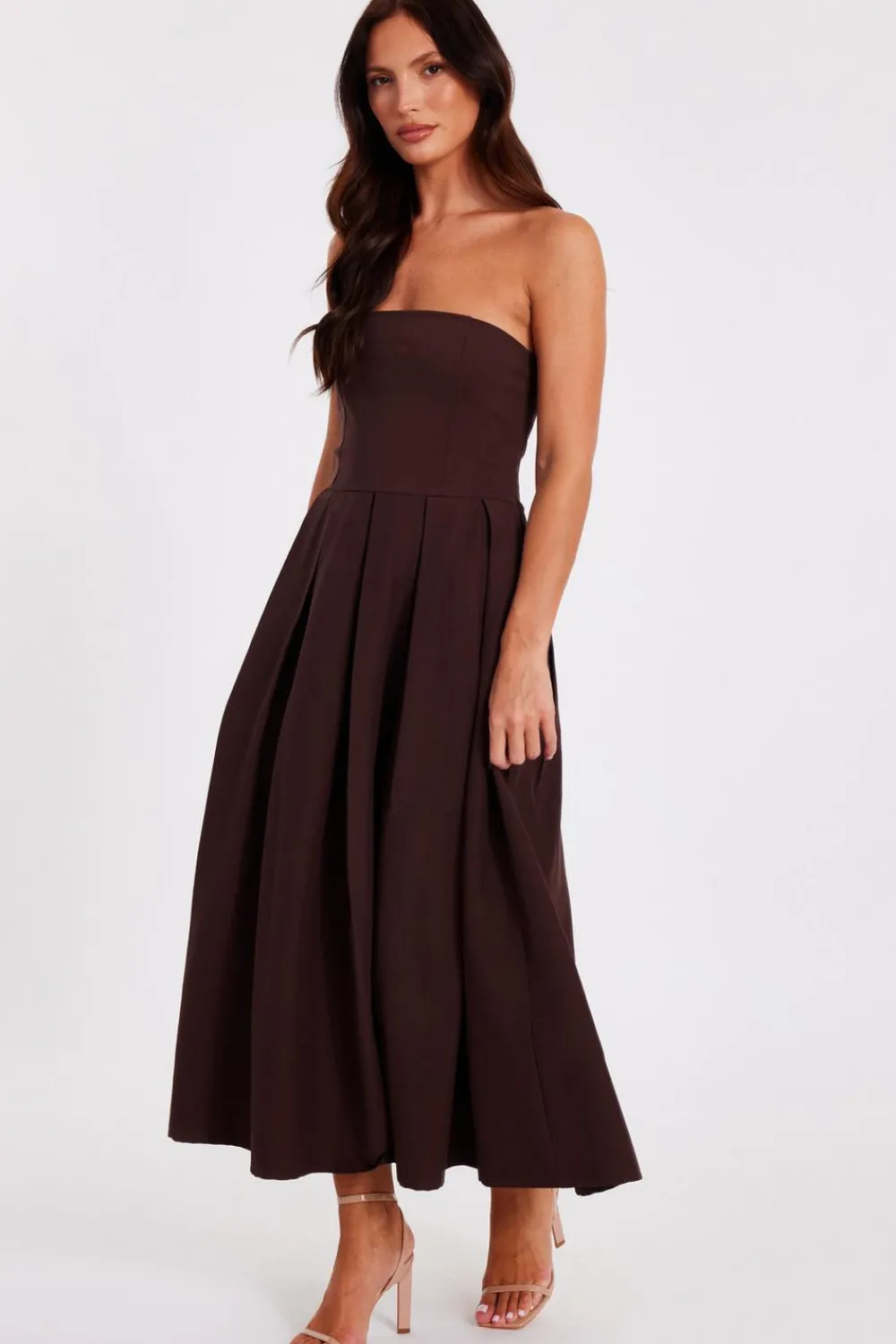 Quiz Christening Guest|Dresses>Brown Bandeau Midi Dress