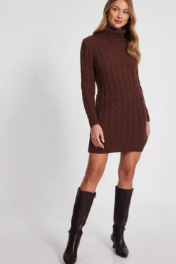 Quiz Knitwear|Casual Clothing>Brown Cable Knit Jumper Dress