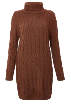 Quiz Knitwear|Casual Clothing>Brown Cable Knit Jumper Dress