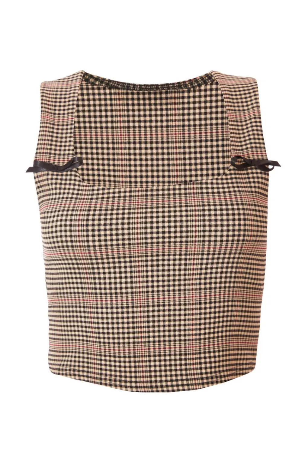 Quiz Crop Tops|Tops>Brown Checked Corset Top