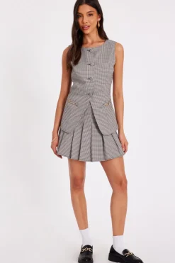 Quiz Waistcoat|Day Tops>Brown Checked Waistcoat