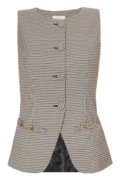 Quiz Waistcoat|Day Tops>Brown Checked Waistcoat
