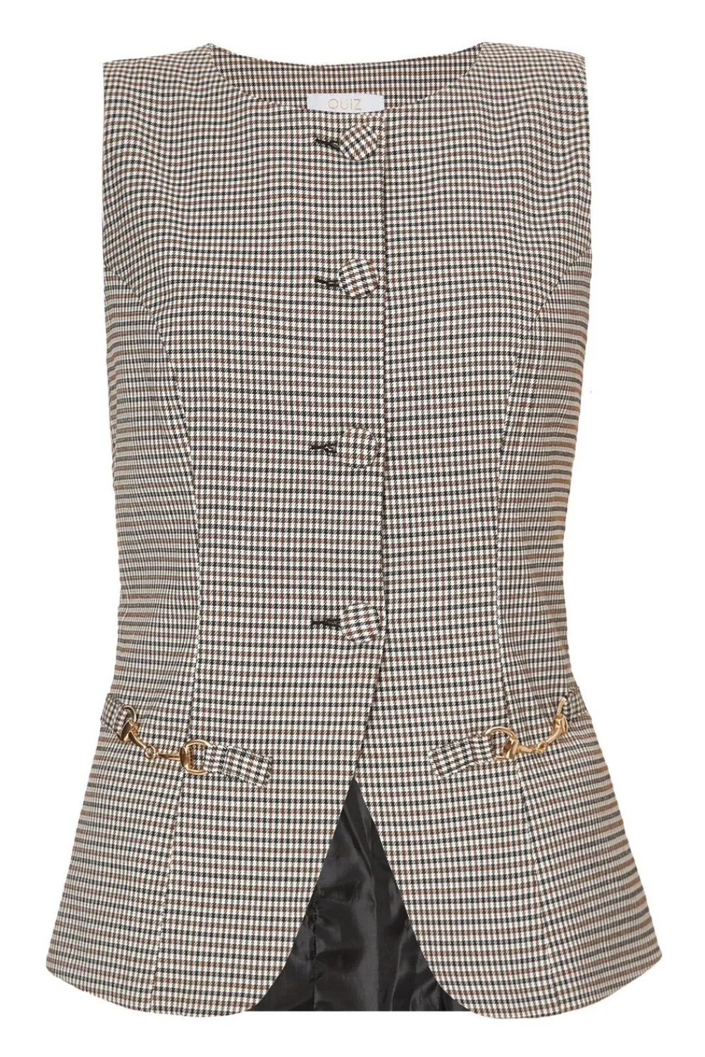 Quiz Waistcoat|Day Tops>Brown Checked Waistcoat