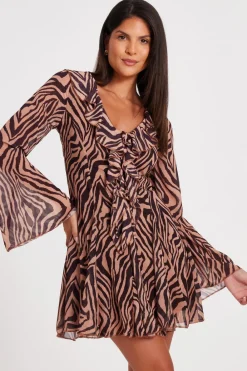 Quiz Summer Clothes|Going Out>Brown Chiffon Tiger Print Dress