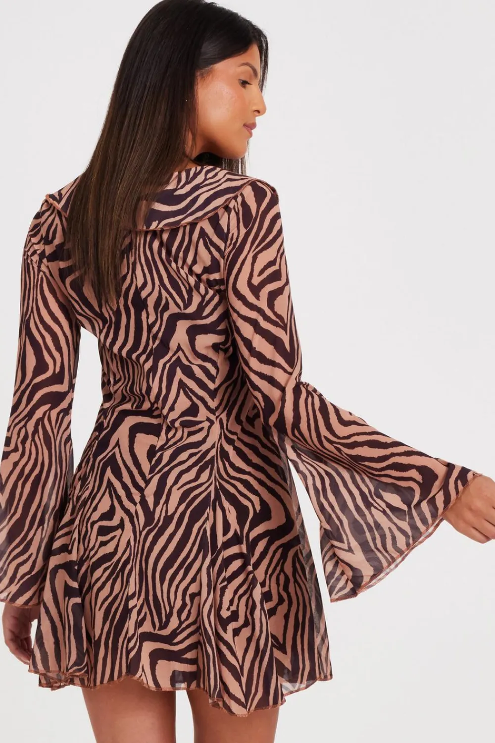 Quiz Summer Clothes|Going Out>Brown Chiffon Tiger Print Dress