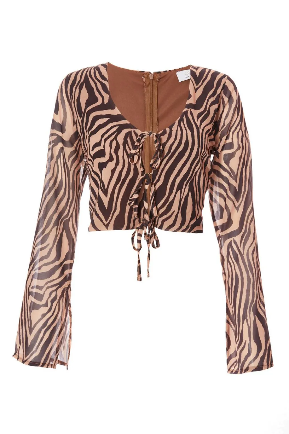 Quiz Going Out Tops|Day Tops>Brown Chiffon Tiger Print Top