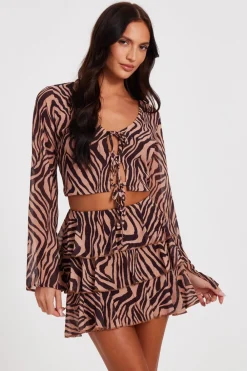 Quiz Skirts|Going Out>Brown Chiffon Tiger Print Skirt