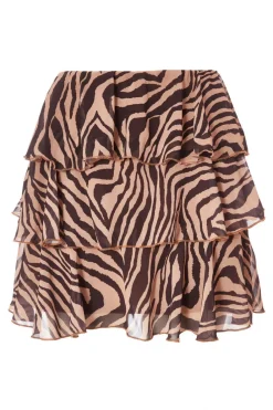 Quiz Skirts|Going Out>Brown Chiffon Tiger Print Skirt