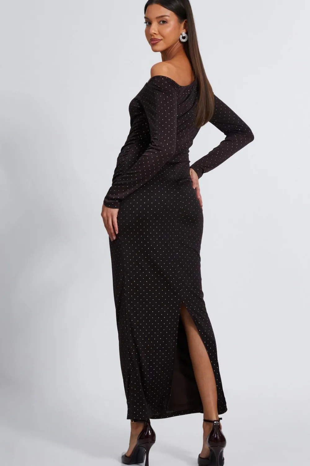 Quiz Maxi Dresses|Going Out Dresses>Brown Diamante Asymmetrical Dress