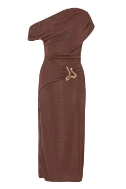 Quiz Day At The Races|Christening Guest>Brown Drop Sleeve Buckle Midaxi Dress