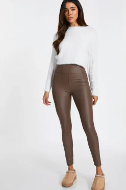 Quiz Trousers|Leggings>Brown Faux Leather Leggings