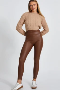 Quiz Trousers|Leggings>Brown Faux Leather Leggings
