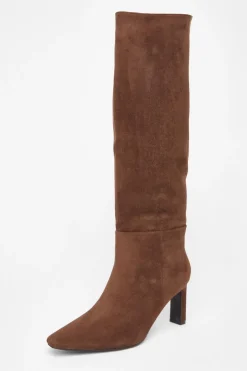 Quiz Boots>Brown Faux Suede Heeled Boots