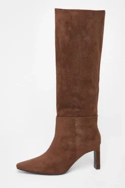 Quiz Boots>Brown Faux Suede Heeled Boots