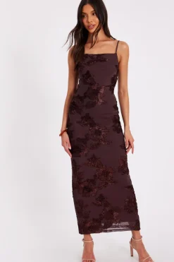 Quiz Day At The Races|Christening Guest>Brown Floral Applique Midaxi Dress