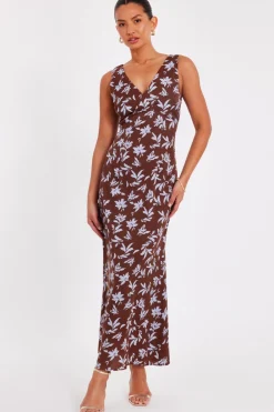 Quiz Day At The Races|Christening Guest>Brown Floral Midaxi Dress