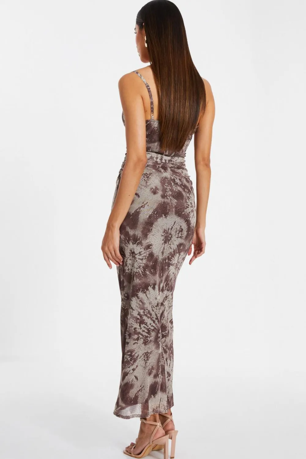 Quiz Evening Dresses|Midi Dresses>Brown Glitter Mesh Midaxi Dress