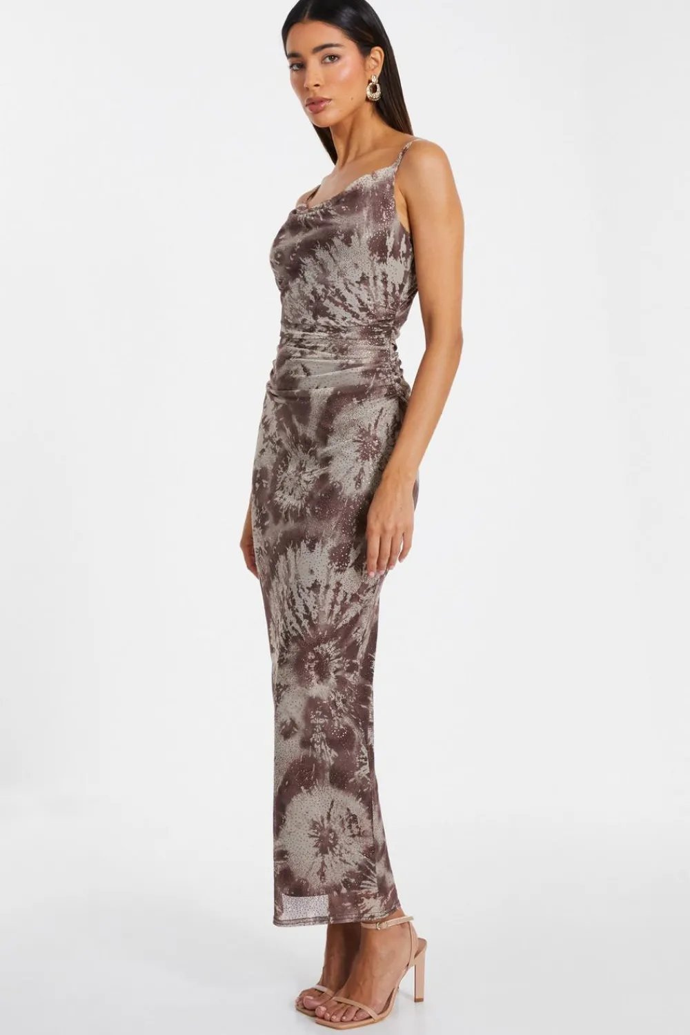 Quiz Evening Dresses|Midi Dresses>Brown Glitter Mesh Midaxi Dress