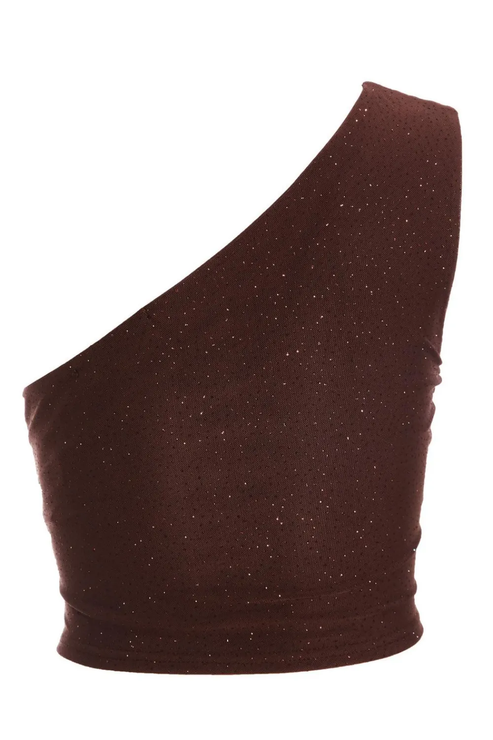 Quiz Going Out Tops|Tops>Brown Glitter Mesh One Shoulder Crop Top