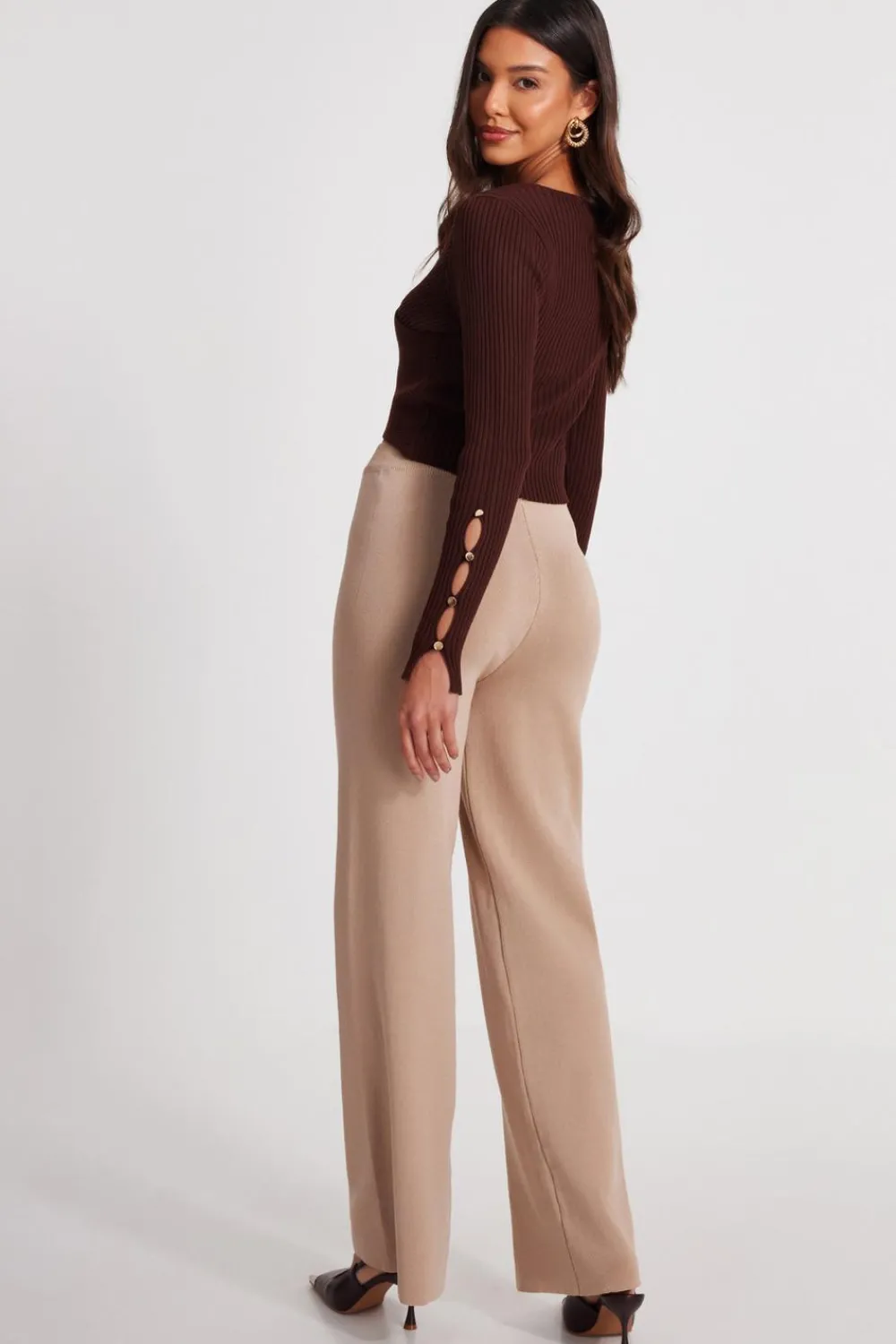 Quiz Knitwear|Jumpers>Brown Knit Crossover Cropped Jumper