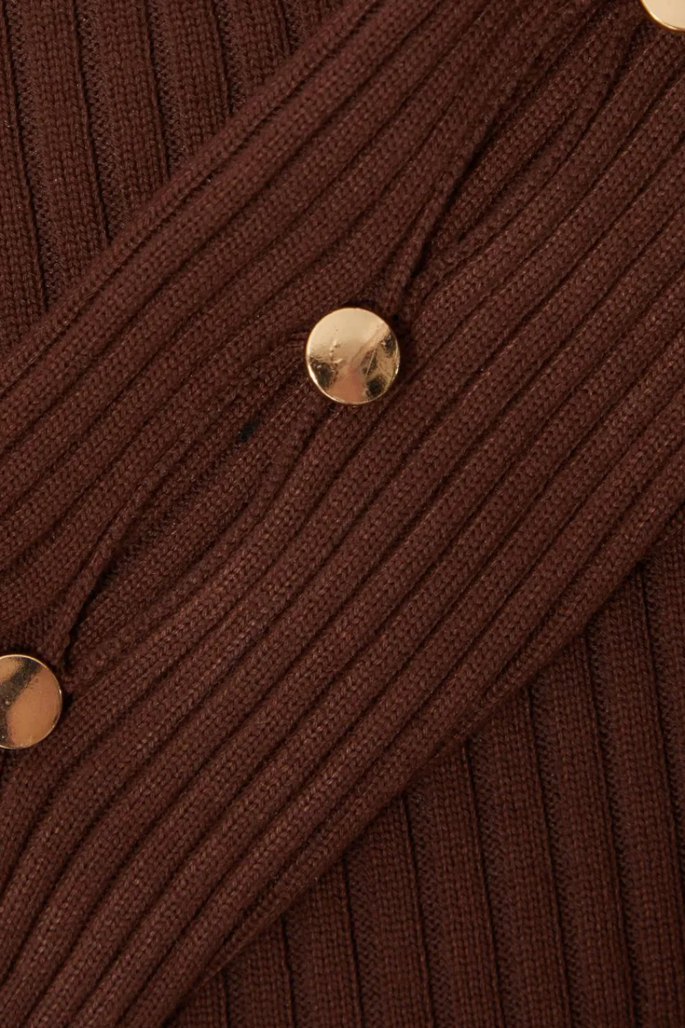 Quiz Knitwear|Jumpers>Brown Knit Crossover Cropped Jumper
