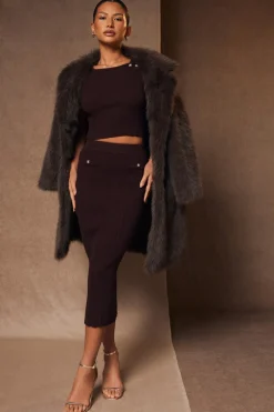 Quiz Workwear|Skirts>Brown Knitted Button Detail Skirt