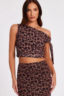 Quiz Going Out Tops|Crop Tops>Brown Leopard Print Crop Top