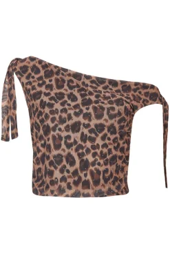 Quiz Going Out Tops|Crop Tops>Brown Leopard Print Crop Top