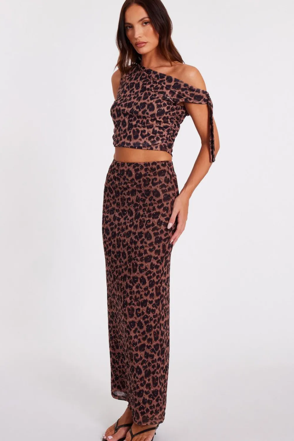 Quiz Going Out Tops|Crop Tops>Brown Leopard Print Crop Top
