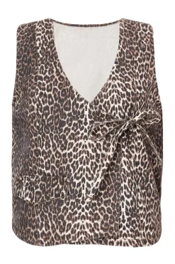 Quiz Waistcoat|Going Out Tops>Brown Leopard Print Denim Waistcoat