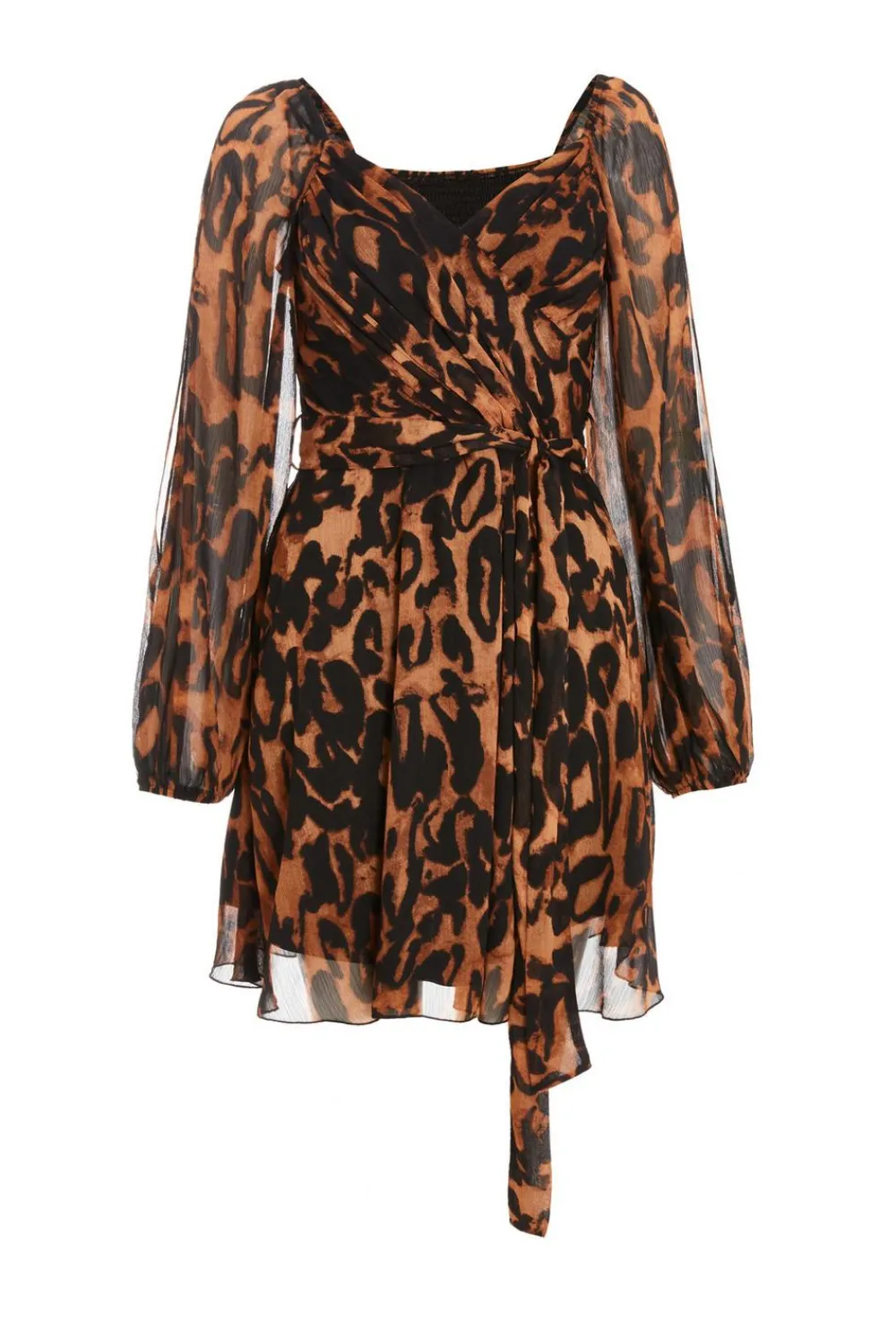 Quiz Mini Dresses|Going Out Dresses>Brown Leopard Print Open Sleeve Skater Dress