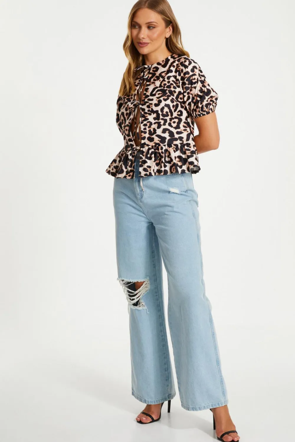 Quiz Summer Tops|Going Out Tops>Brown Leopard Print Tie Top