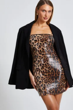 Quiz Mini Dresses|Going Out Dresses>Brown Leopard Sequin Mini Dress