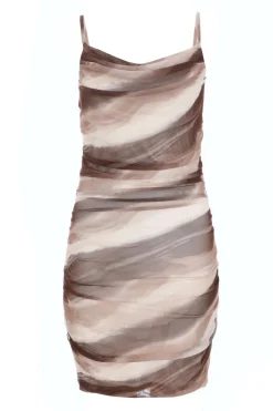 Quiz Holiday|Mini Dresses>Brown Marble Print Mesh Mini Dress