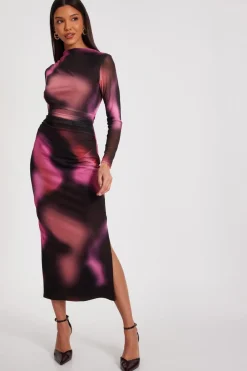 Quiz Going Out|Modest>Brown Marble Print Midaxi Dress