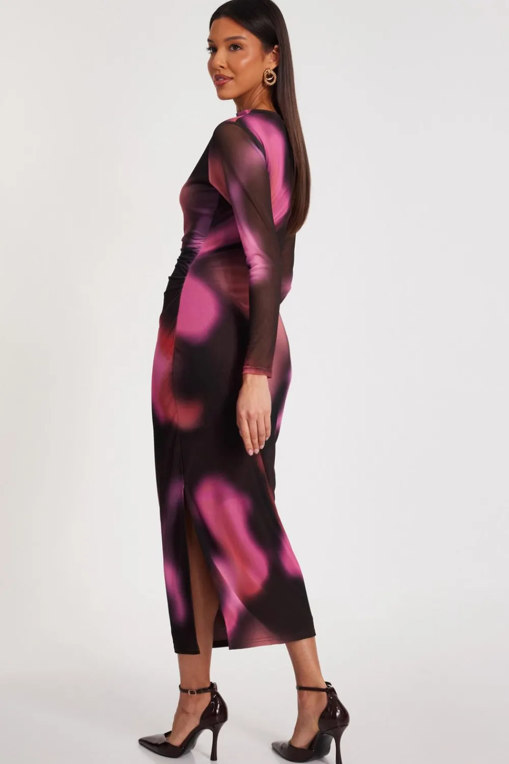 Quiz Going Out|Modest>Brown Marble Print Midaxi Dress
