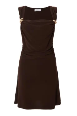 Quiz Going Out|Mini Dresses>Brown Mesh Cowl Neck Mini Dress