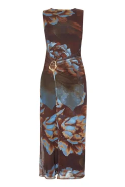 Quiz Going Out|Florals>Brown Mesh Floral Midaxi Dress