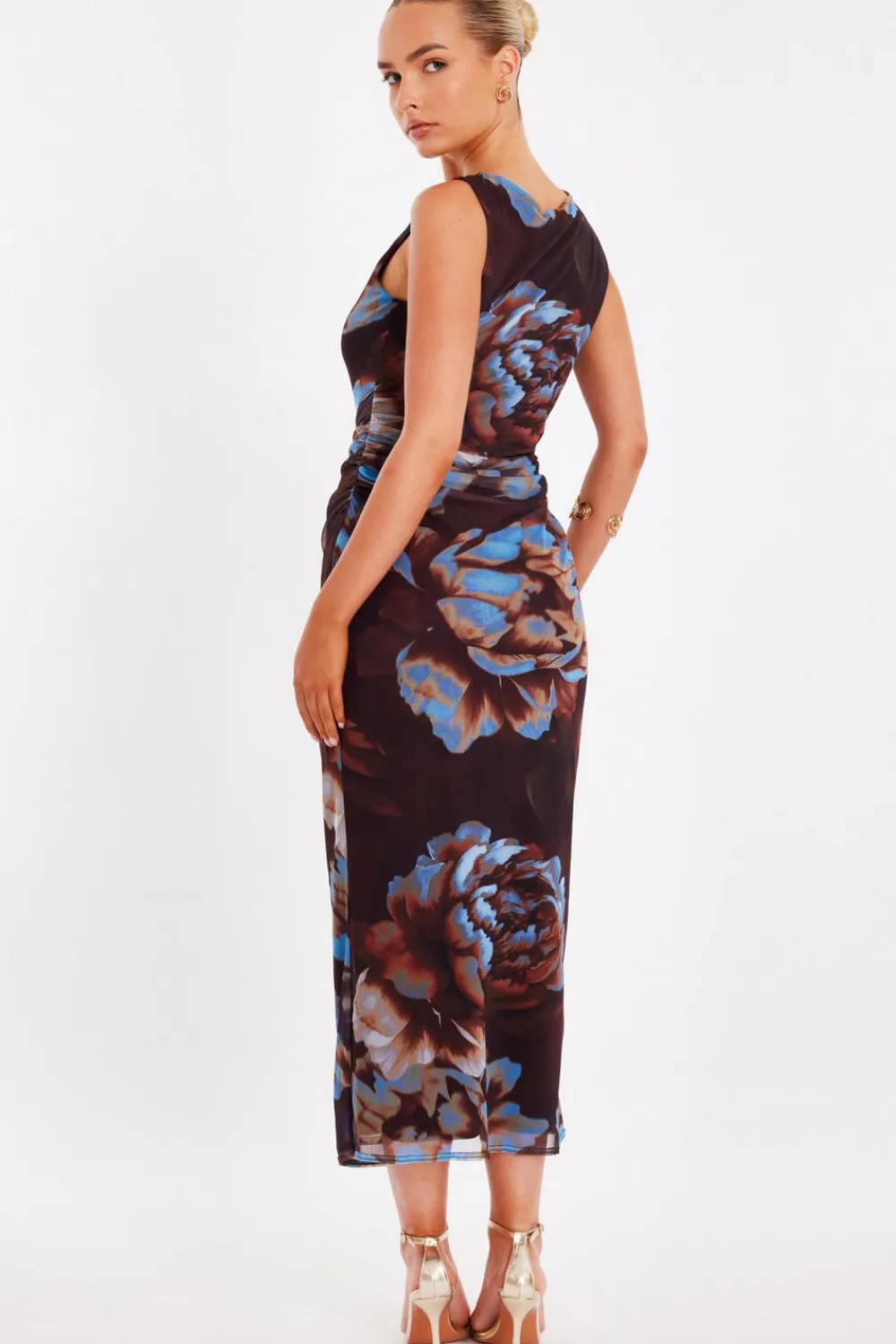 Quiz Going Out|Florals>Brown Mesh Floral Midaxi Dress