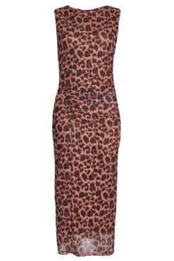 Quiz Going Out|Dresses>Brown Mesh Leopard Print Midi Dress