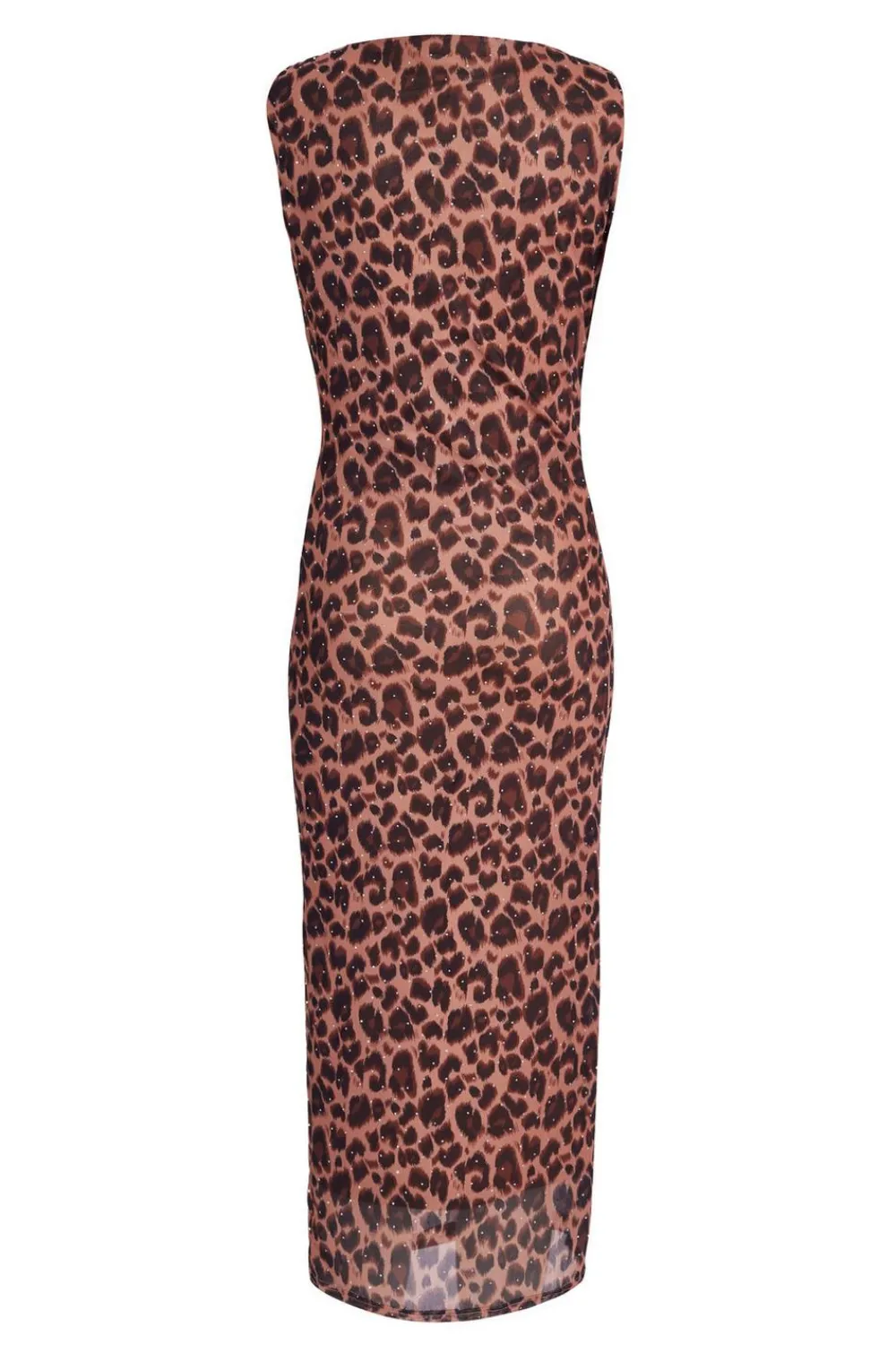 Quiz Going Out|Dresses>Brown Mesh Leopard Print Midi Dress