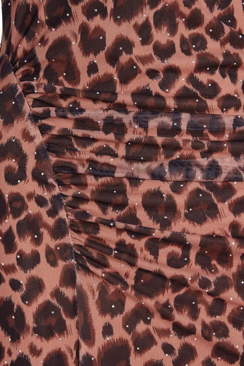Quiz Going Out|Dresses>Brown Mesh Leopard Print Midi Dress