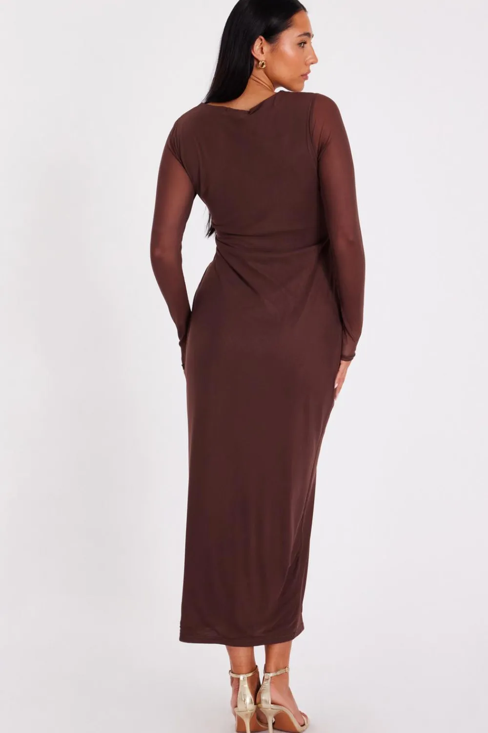 Quiz Workwear|Modest>Mesh Long Sleeve Midaxi Dress