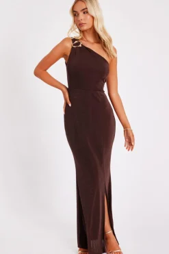 Quiz Evening Dresses|Dresses>Brown One Shoulder Maxi Dress