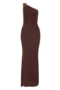 Quiz Evening Dresses|Dresses>Brown One Shoulder Maxi Dress