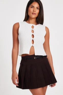 Quiz Workwear|Summer Clothes>Brown Pleated Mini Skirt