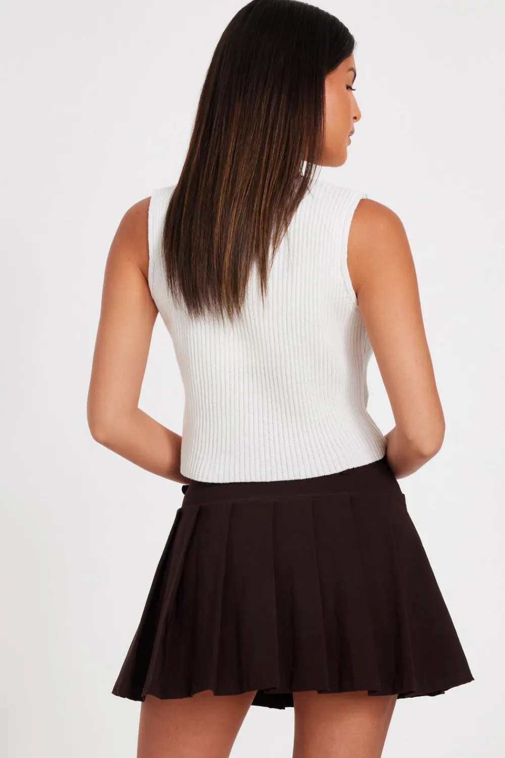 Quiz Workwear|Summer Clothes>Brown Pleated Mini Skirt