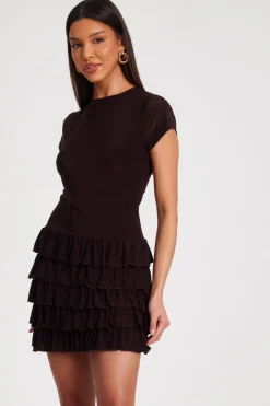 Quiz Playsuits|Playsuits>Brown Ruffle Skort Playsuit