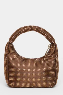 Quiz Shoe & Bag Sets>Brown Satin Diamante Bag