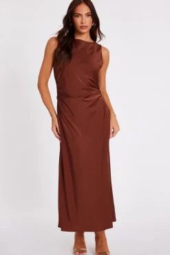 Quiz Evening Dresses|Day At The Races>Satin Ruched Midi Dress
